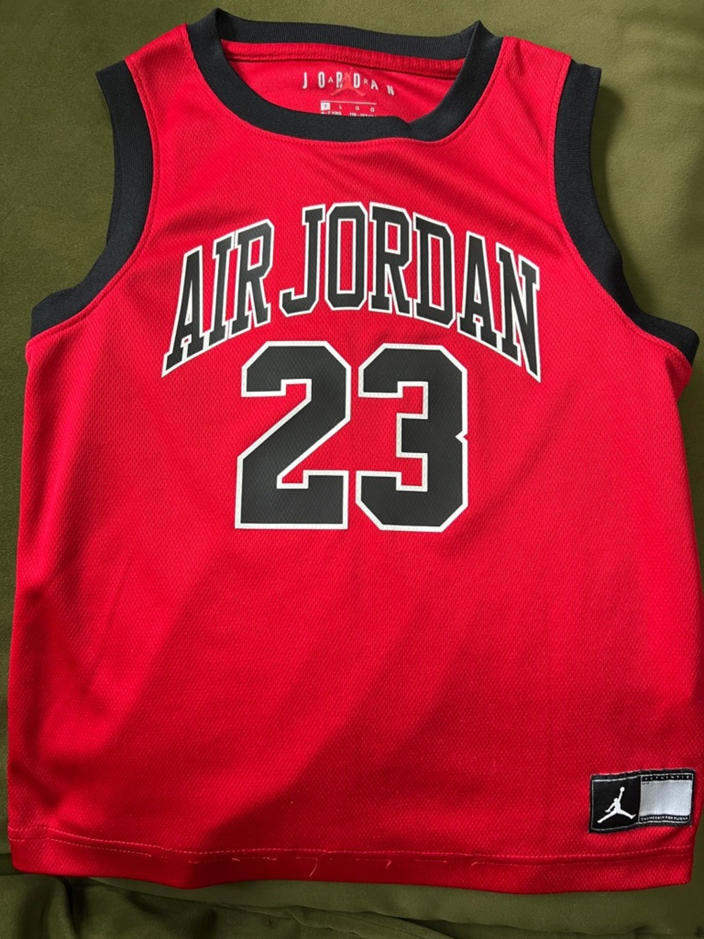 Jordan Red and Black 23 Basketball Jersey - size 6 / 7